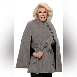 Vintage Joan Rivers Black/White Herringbone Cape/Coat Size L